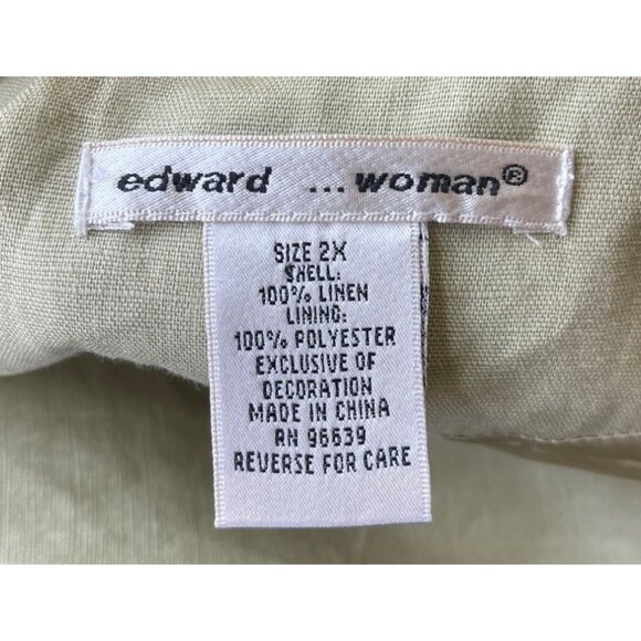 Edward Woman 100% Linen Blazer Size 2X Mint Pastel 3/4 Sleeves Lace Trim Long - Picture 7 of 8